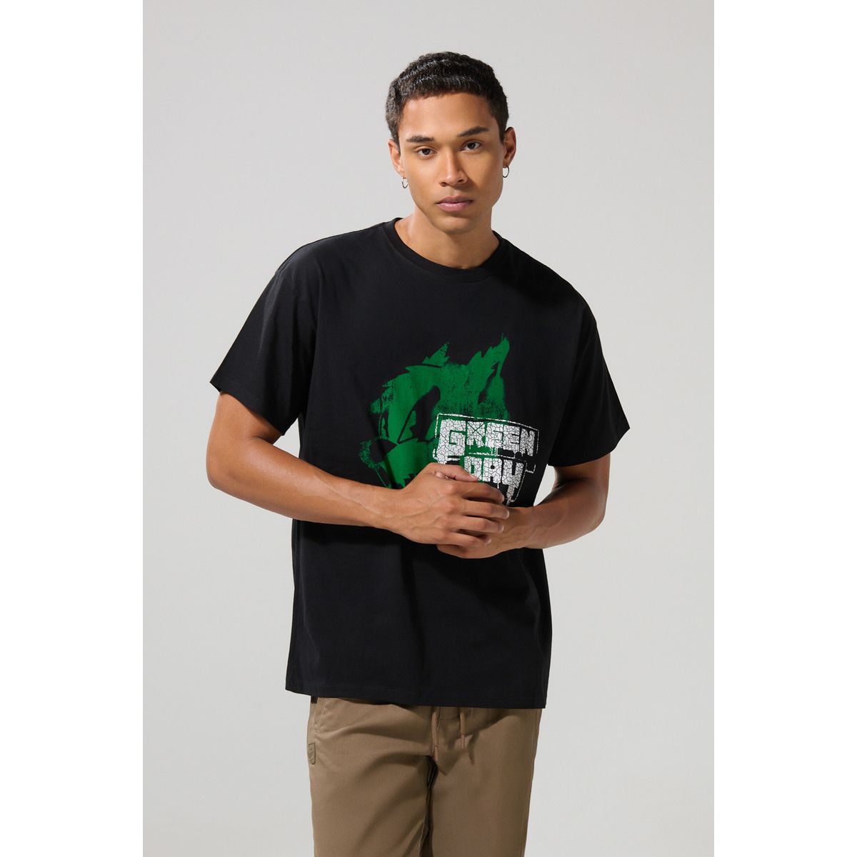 KOAJ - KOAJ Camiseta oversize crema manga corta de Green Day Hombre