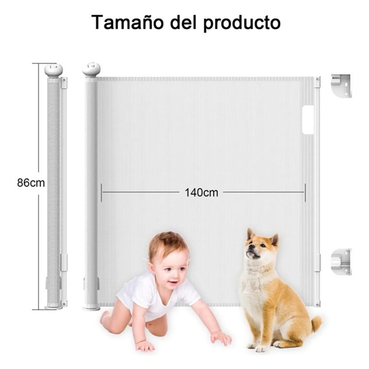 BIDETCO - Puerta de Seguridad Retráctil Blanca Bebés Niños y Mascotas