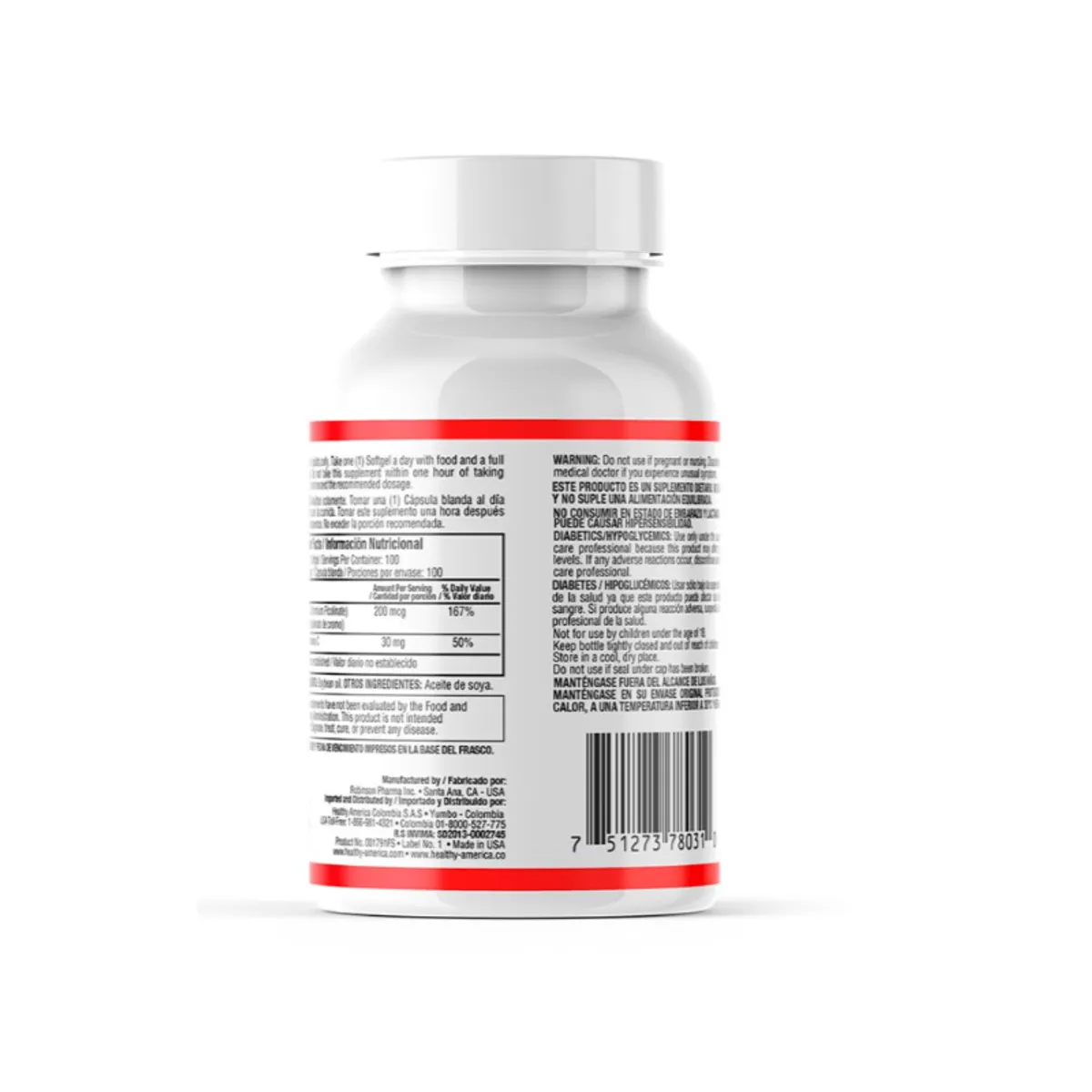 HEALTHY AMERICA - SUPLEMENTO PICOLINATO DE CROMO X 100 SOFTGELS