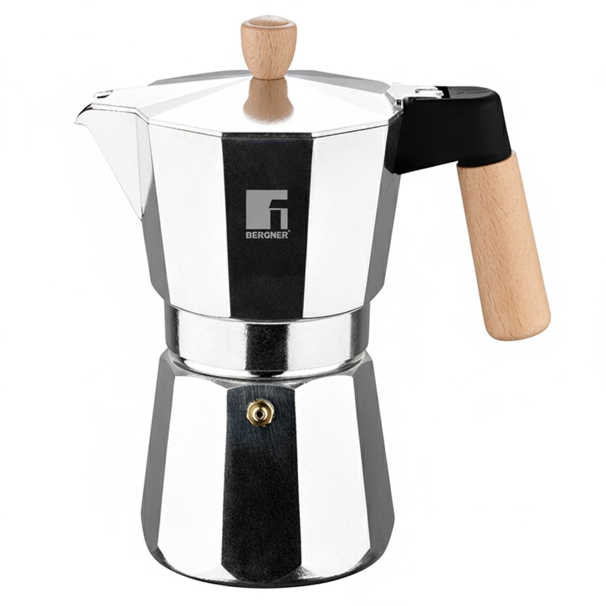 BERGNER - Cafetera Bergner Aluminio 6 Tazas 300ml Mango de Madera
