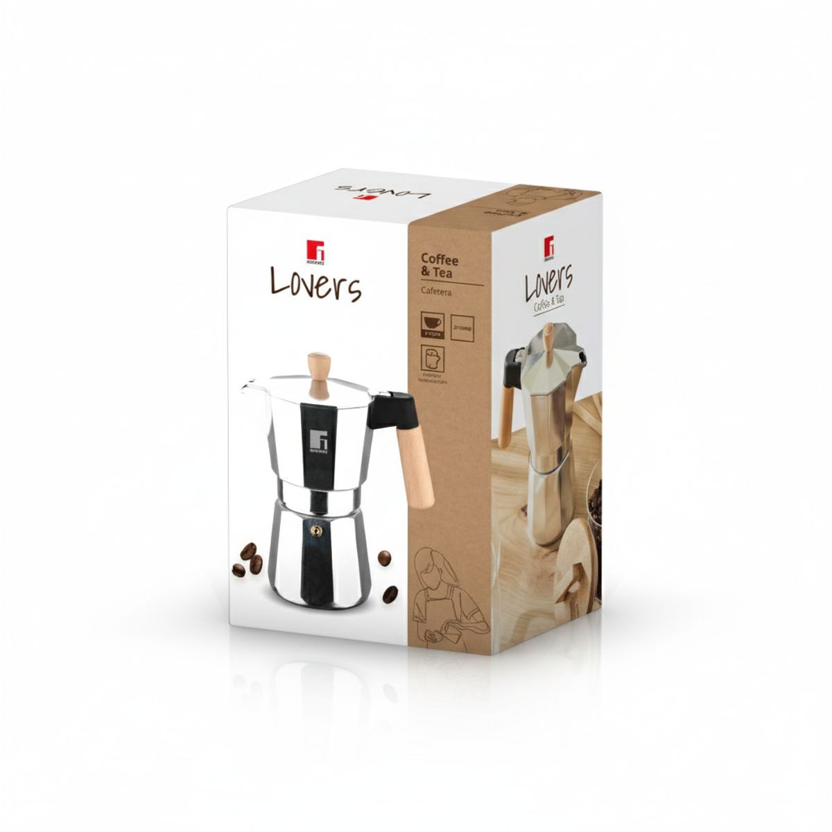 BERGNER - Cafetera Bergner Aluminio 6 Tazas 300ml Mango de Madera