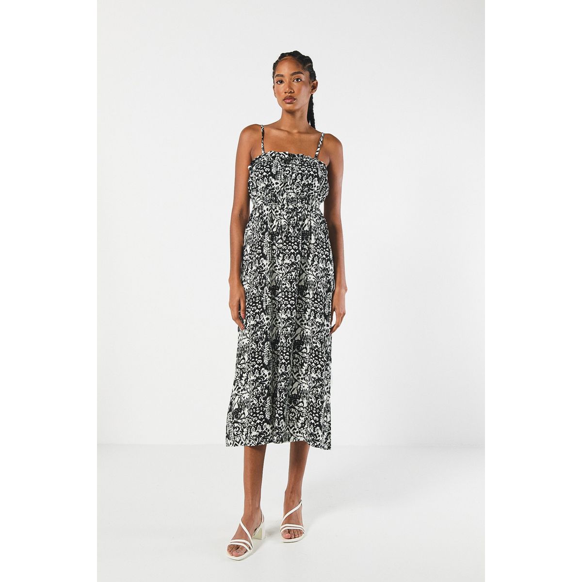 KOAJ - KOAJ VESTIDO EN RAYON/ESTAMPADO/ ESCOTE RECTO CON VOLANTE Y  Mujer