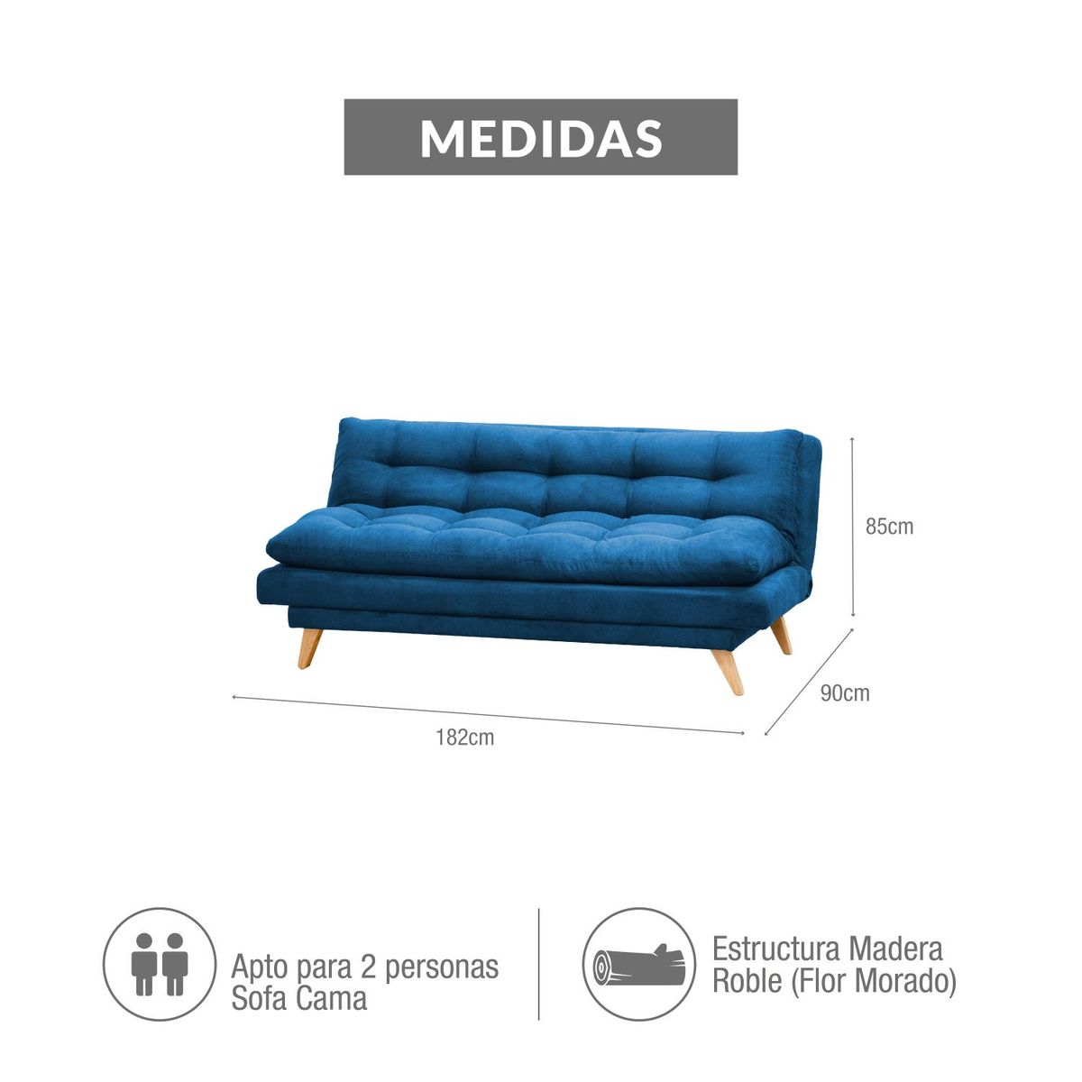 ELITE LIVING - SOFA CAMA NANTES MICROFIBRA AZUL