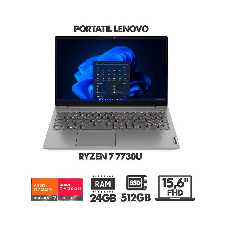 LENOVO - PORTATIL LENOVO  RYZEN 7 7730U - RAM 24GB- SSD 512GB - FULL HD - RADEON GRAPHICS