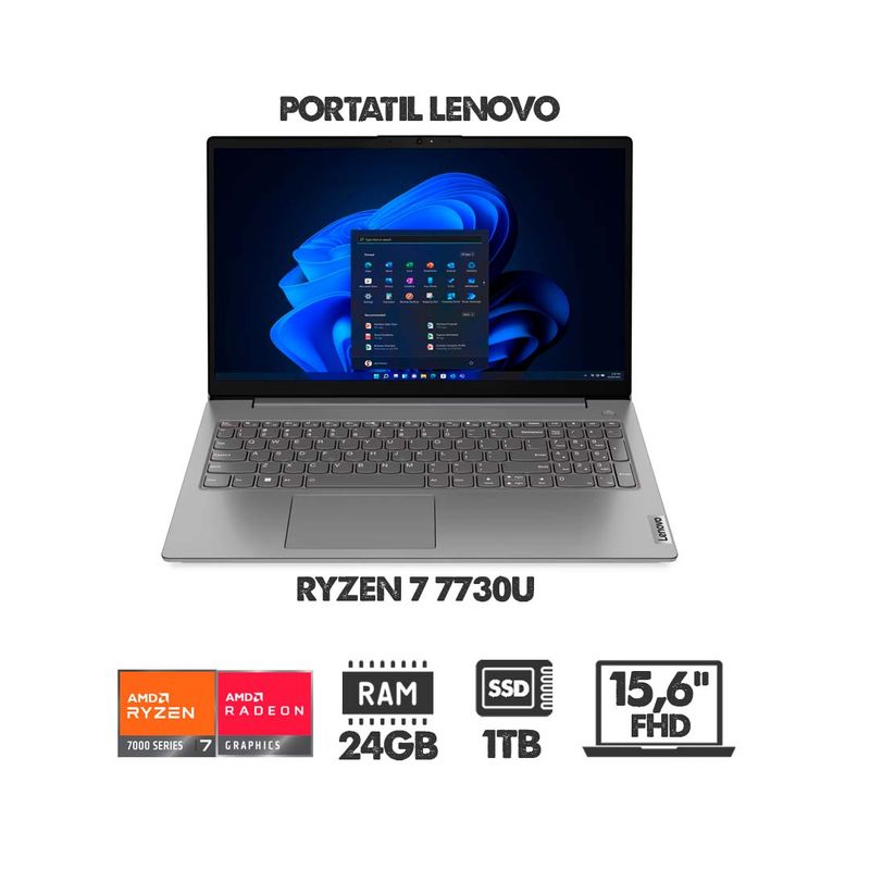 LENOVO - PORTATIL LENOVO  RYZEN 7 7730U - RAM 24GB- SSD 1TB - FULL HD - RADEON GRAPHICS