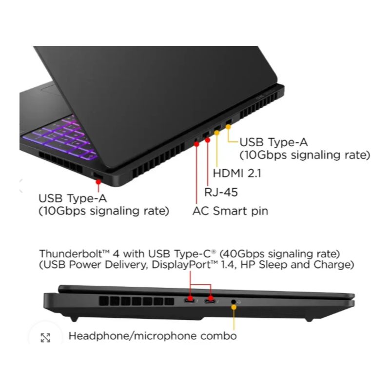 HP - Portátil Hp Omen Max 16 Ultra 7 255HX Ram 32GB SSD 512GB RTX 5080 16GB Pantalla 16" 2k 165Hz
