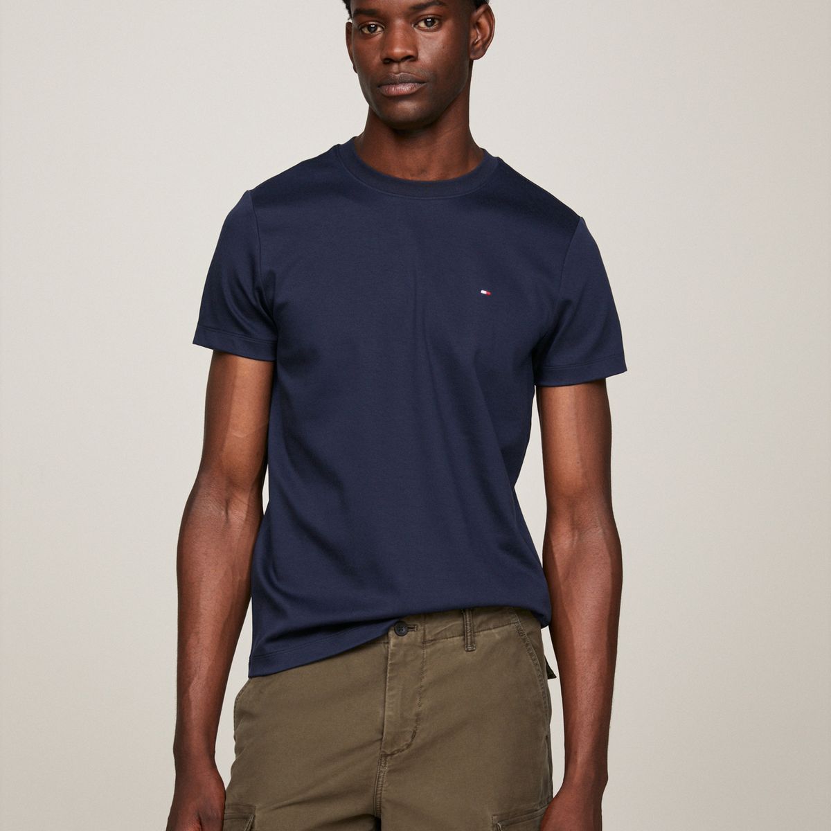 TOMMY HILFIGER - Camiseta azul de tejido interlock con corte slim Tommy Hilfiger