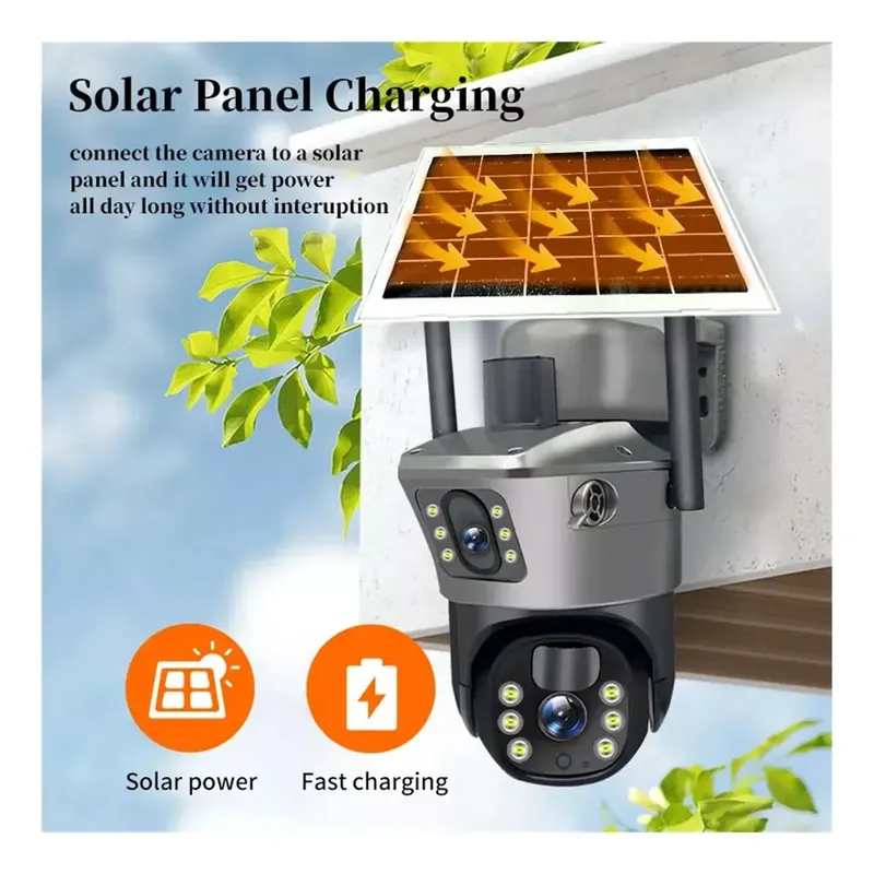 MILOPTS - Camara De Seguridad Wifi Con Panel Solar Doble Lente PTZ