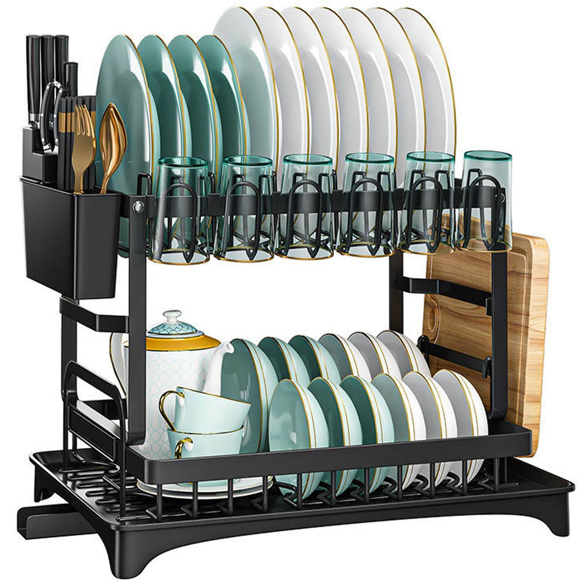 ONE PIXEL - Escurridor Organizador De Platos 2 Niveles Con Bandeja Drenaje