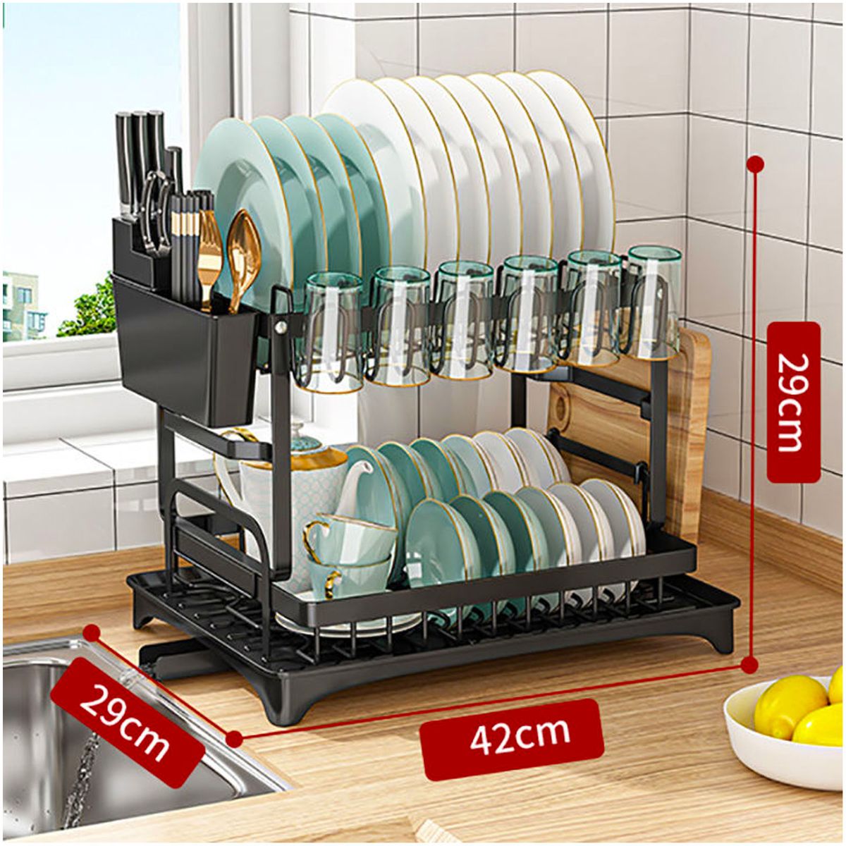 ONE PIXEL - Escurridor Organizador De Platos 2 Niveles Con Bandeja Drenaje