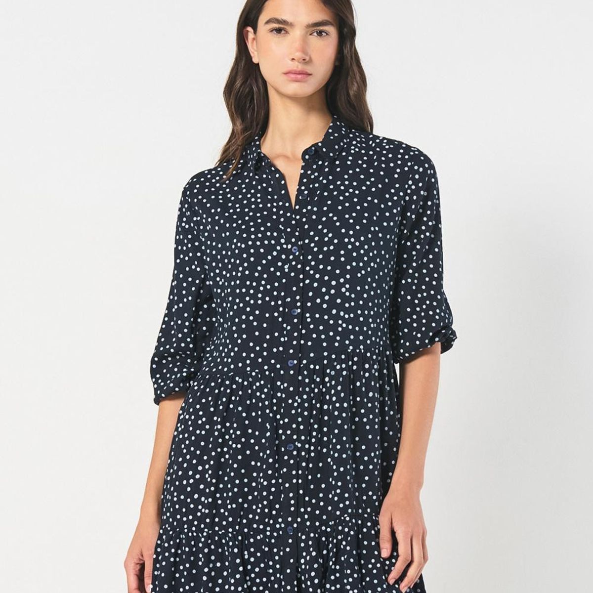 KOAJ - KOAJ Vestido corto azul intenso con diseños de puntos blanc Mujer