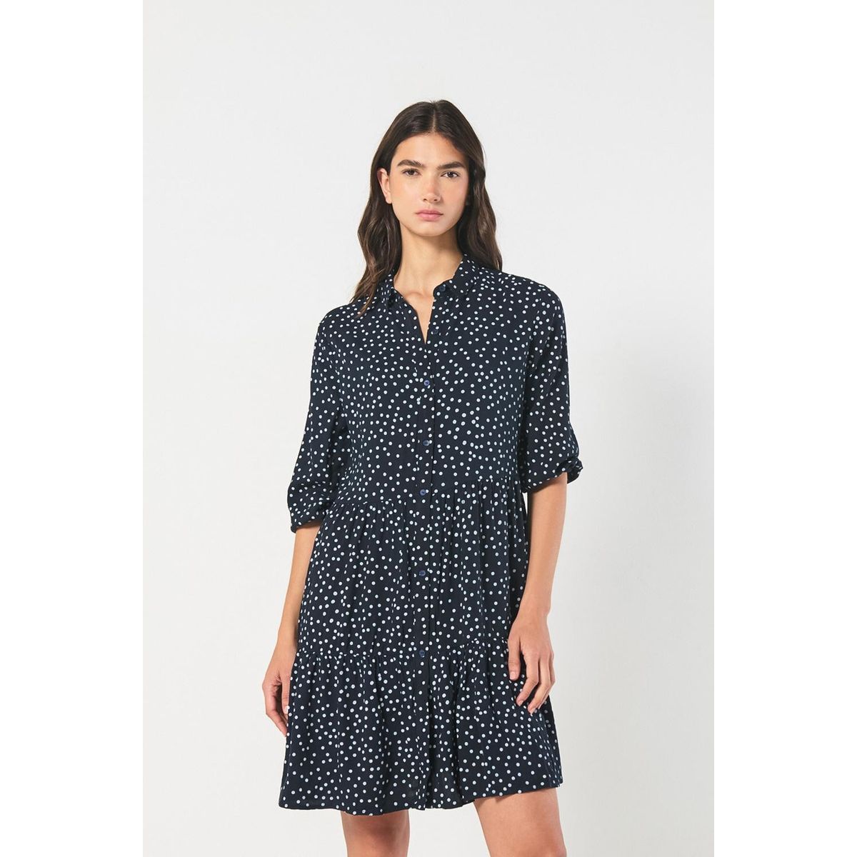 KOAJ - KOAJ Vestido corto azul intenso con diseños de puntos blanc Mujer