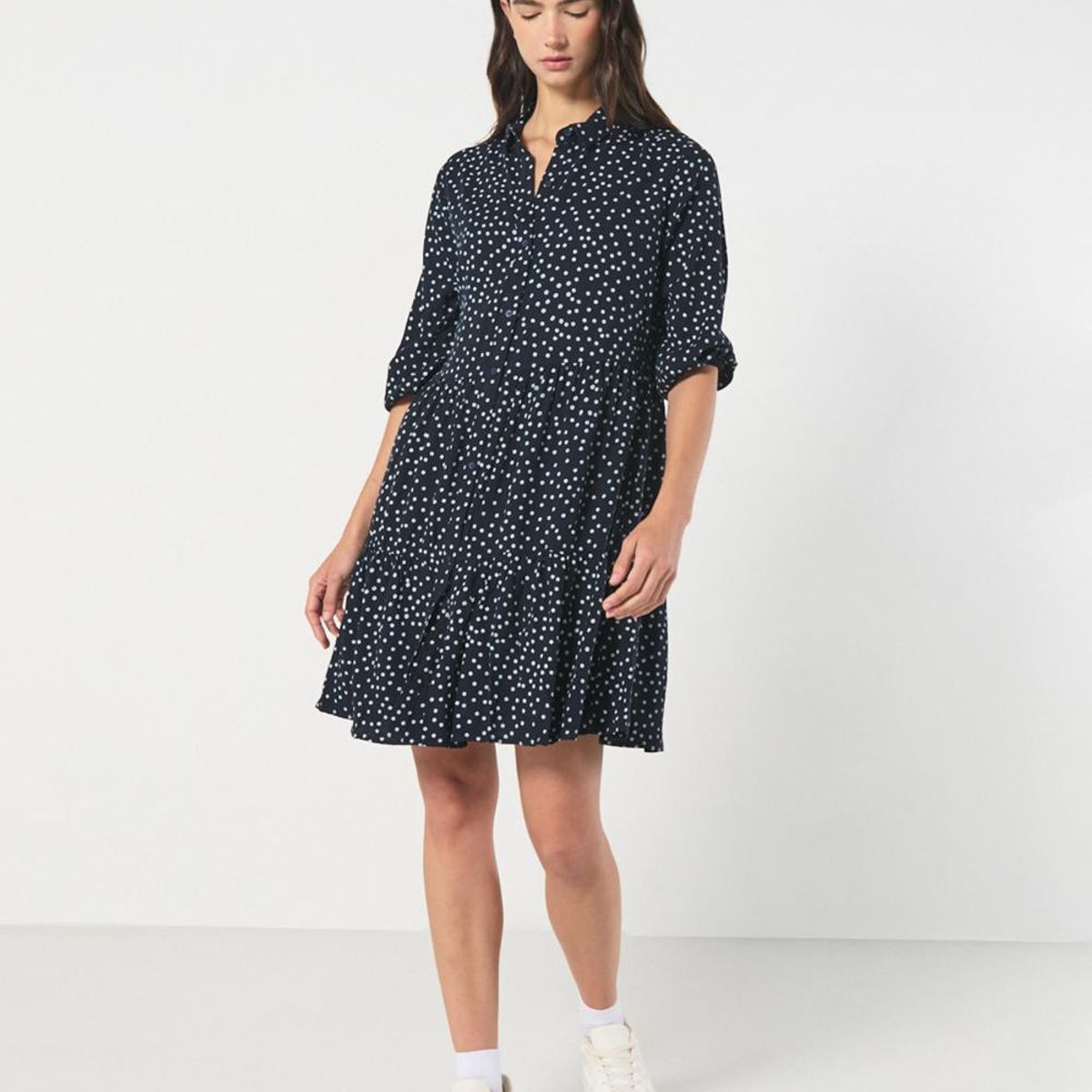 KOAJ - KOAJ Vestido corto azul intenso con diseños de puntos blanc Mujer