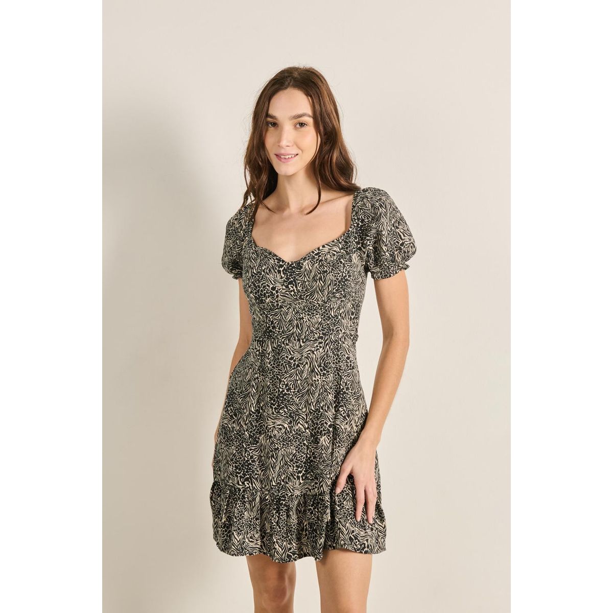 KOAJ - KOAJ Vestido corto kaki claro estampado con espalda descubie Mujer