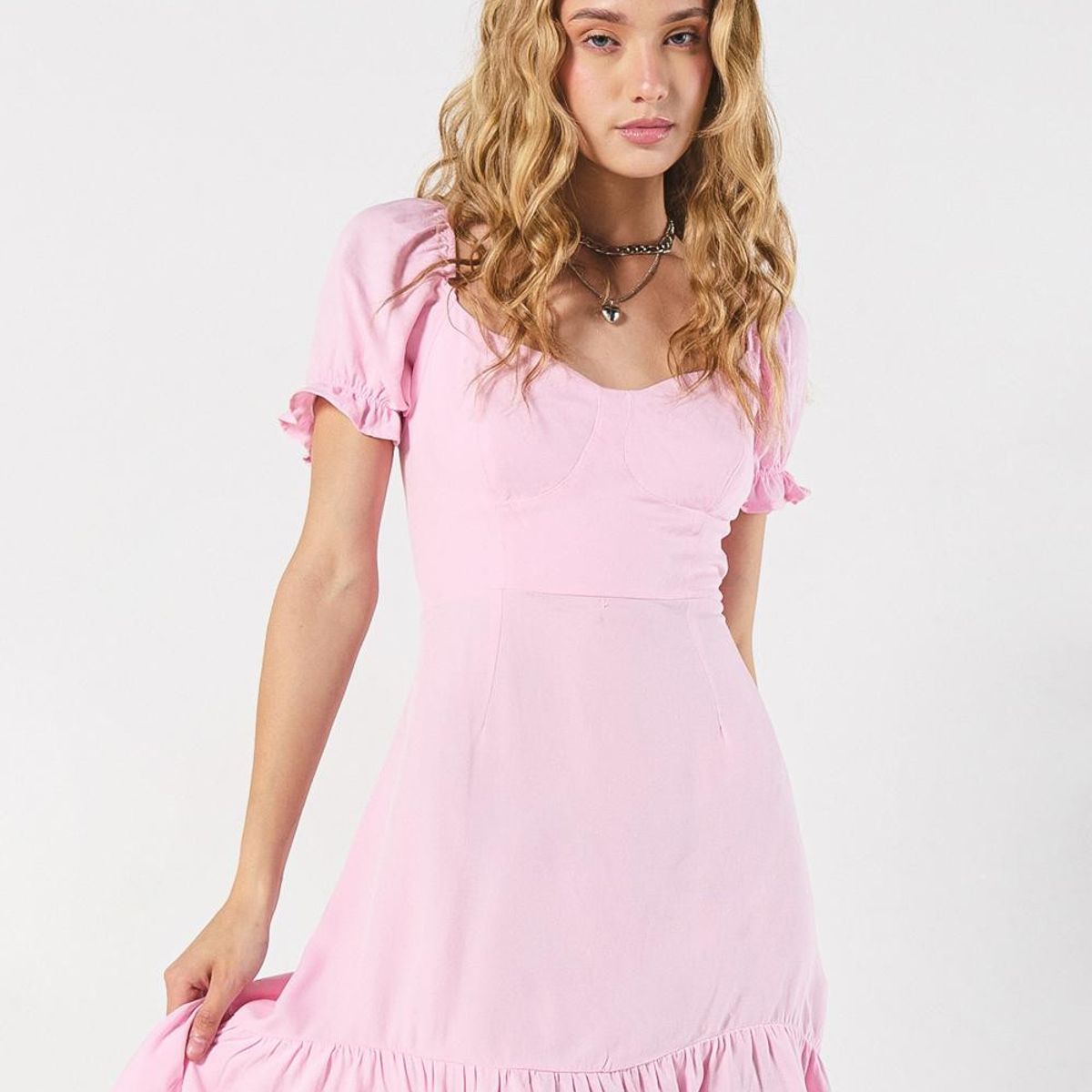 KOAJ - KOAJ Vestido rosado claro corto con cordón en espalda Mujer