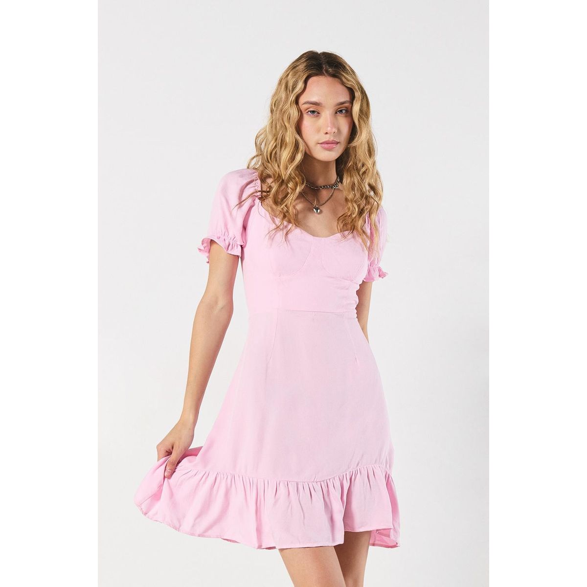 KOAJ - KOAJ Vestido rosado claro corto con cordón en espalda Mujer