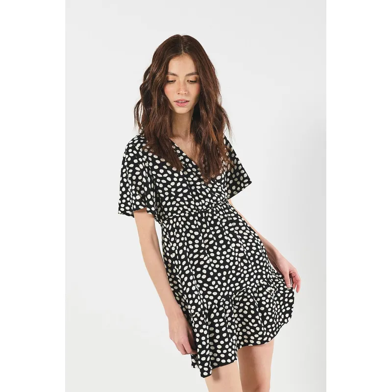 KOAJ - KOAJ Vestido blanco corto con escote V cruzado y gola en fal Mujer