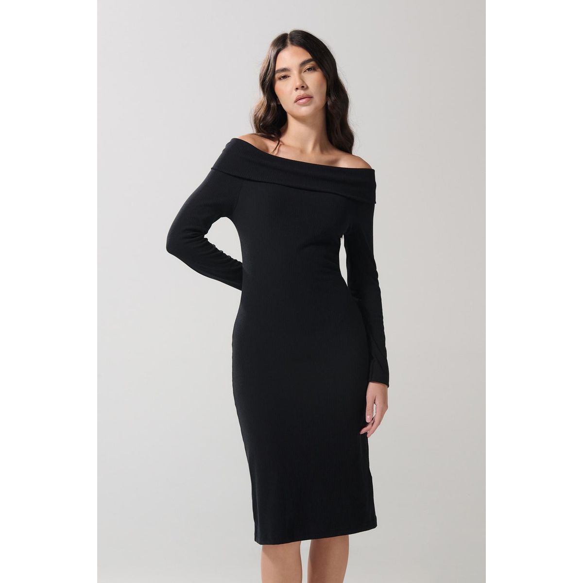 KOAJ - KOAJ Vestido largo unicolor ajustado con escote bandeja Mujer