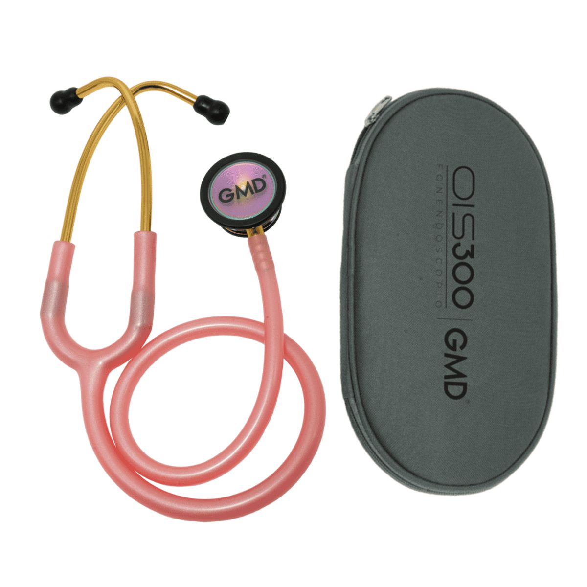 GMD - Fonendoscopio Profesional Doble Servicio Ois 300 Rosa Perlado + Linterna Gmd Negra
