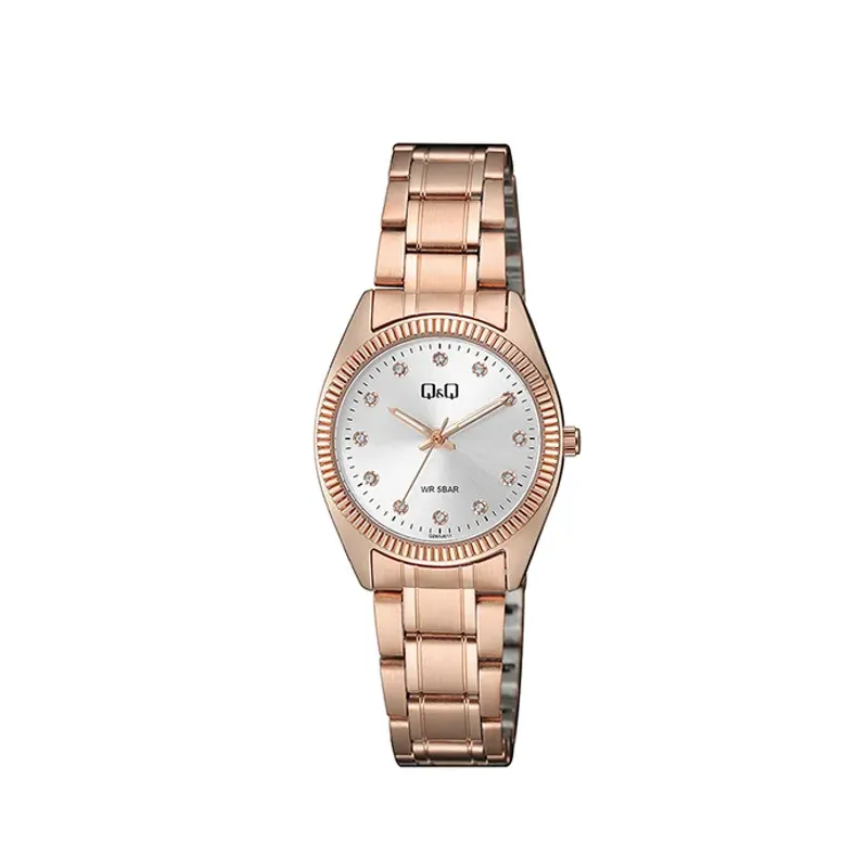 Q&Q - Reloj Q&Q Oro Rosa Con Piedras Acero Inoxidable Original Caja QZ65J001