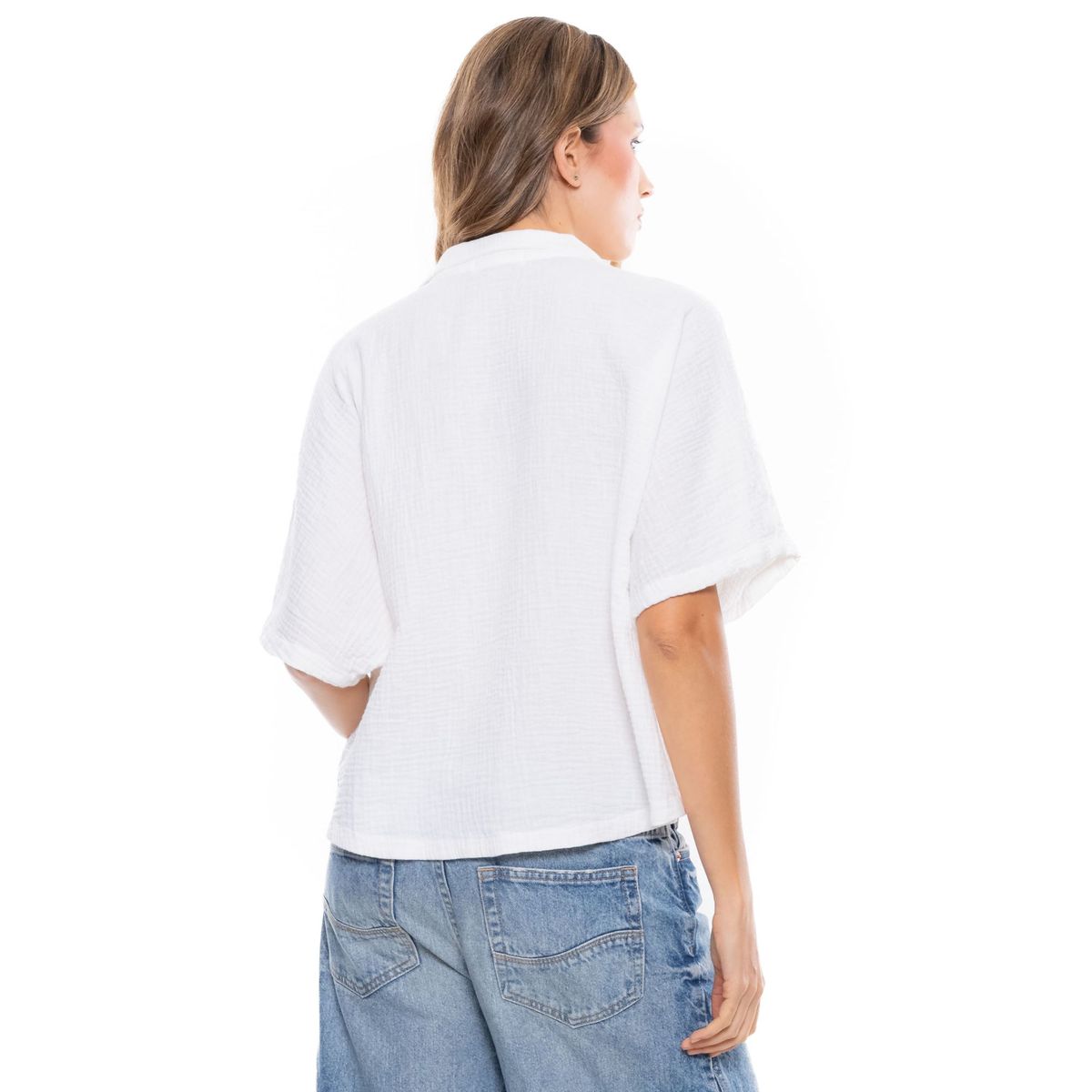 COLOR BLUE - Camisa Cuello Solapa Y Botones En Frente