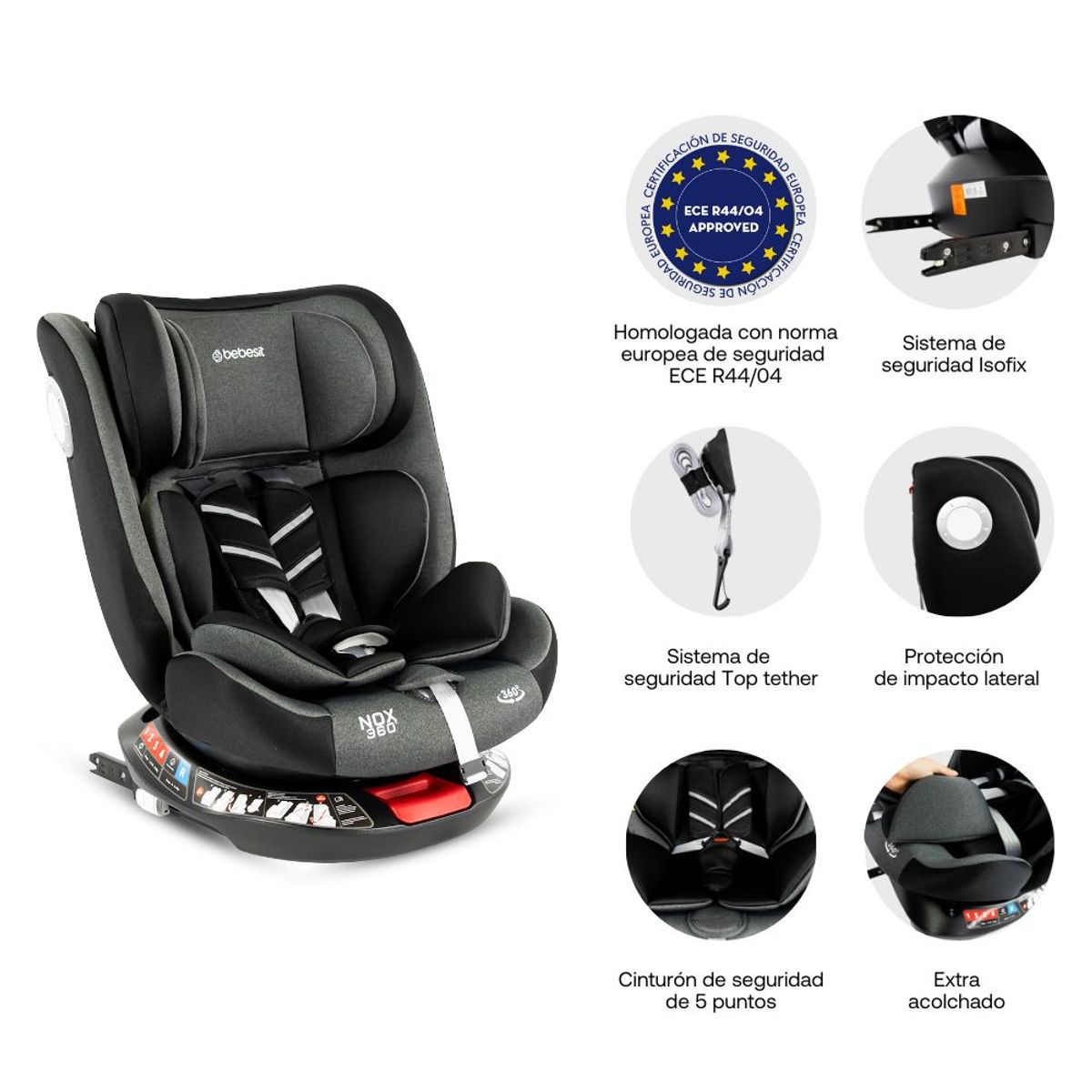 BEBESIT - Silla De Auto Nox 360 Isofix Black.