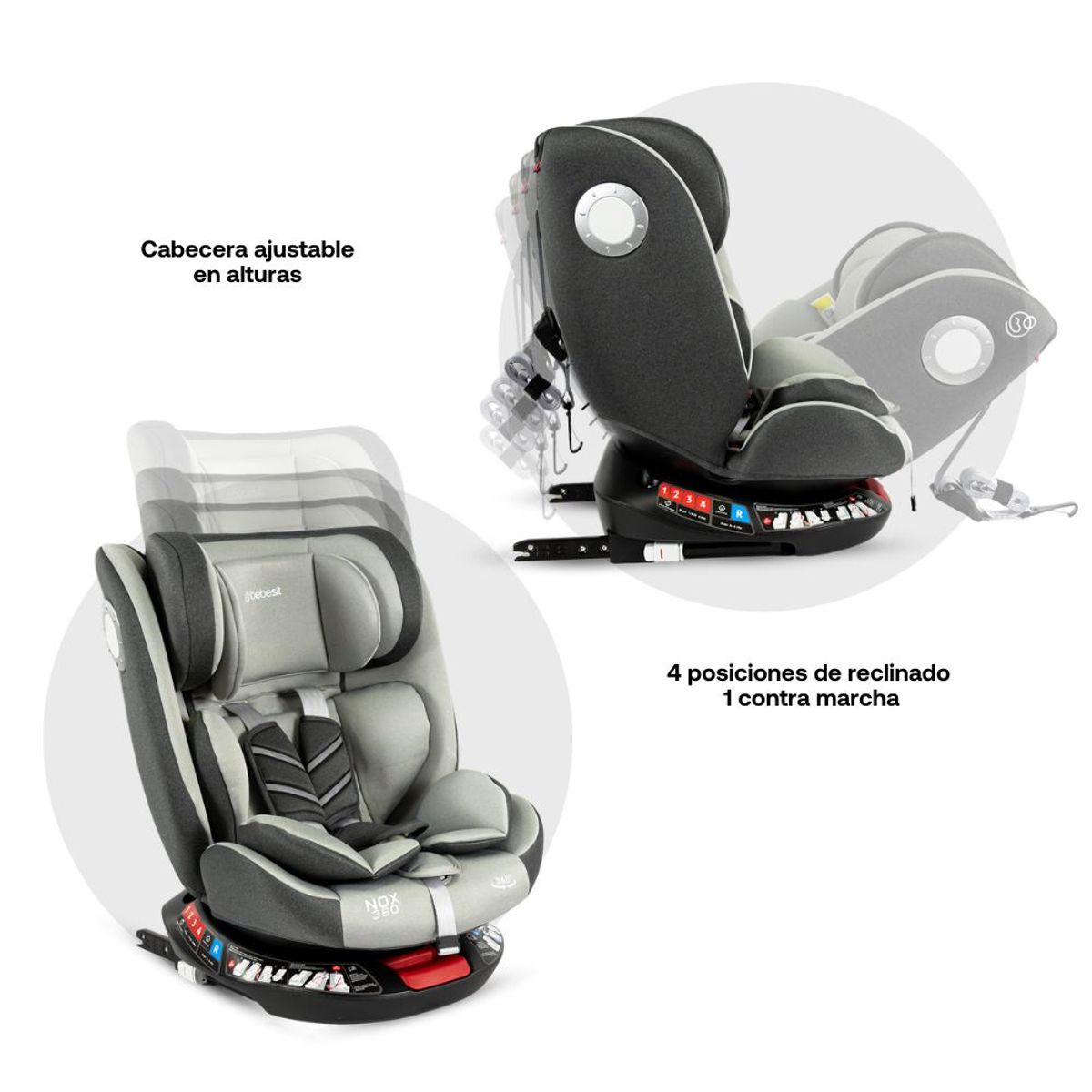 BEBESIT - Silla De Auto Nox 360 Isofix Gray.