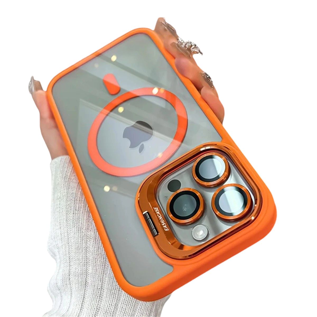 GENERICO - Funda Luxury Transparente Con Aros y Magnetico Para iPhone 16 Pro Max Naranja