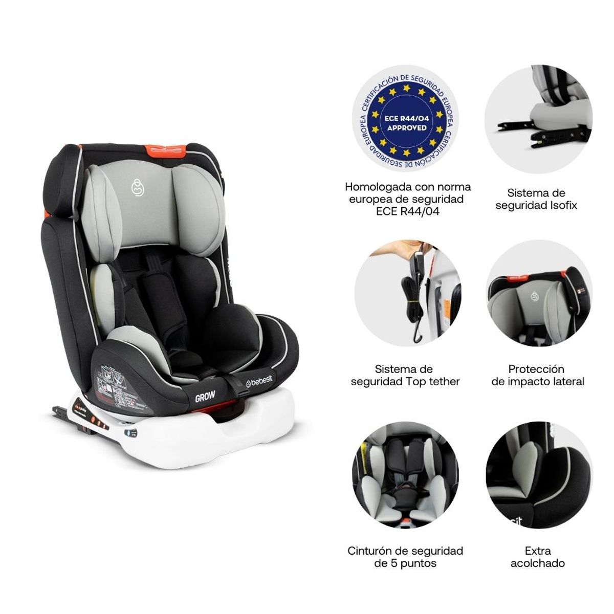 BEBESIT - Silla Auto Grow Isofix Gris Bebest.