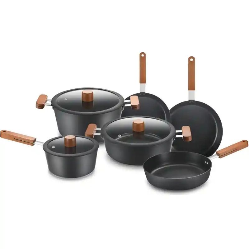 SCHAFFHAUSEN - Bateria Ollas Marmol Granito Antiadherente Schaffhausen 9 piezas Negro