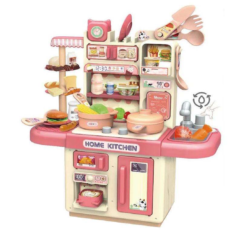 MARKET TOYS - Cocina Infantil Agua + Luz + Sonido + Vapor 35 Cm Rosa