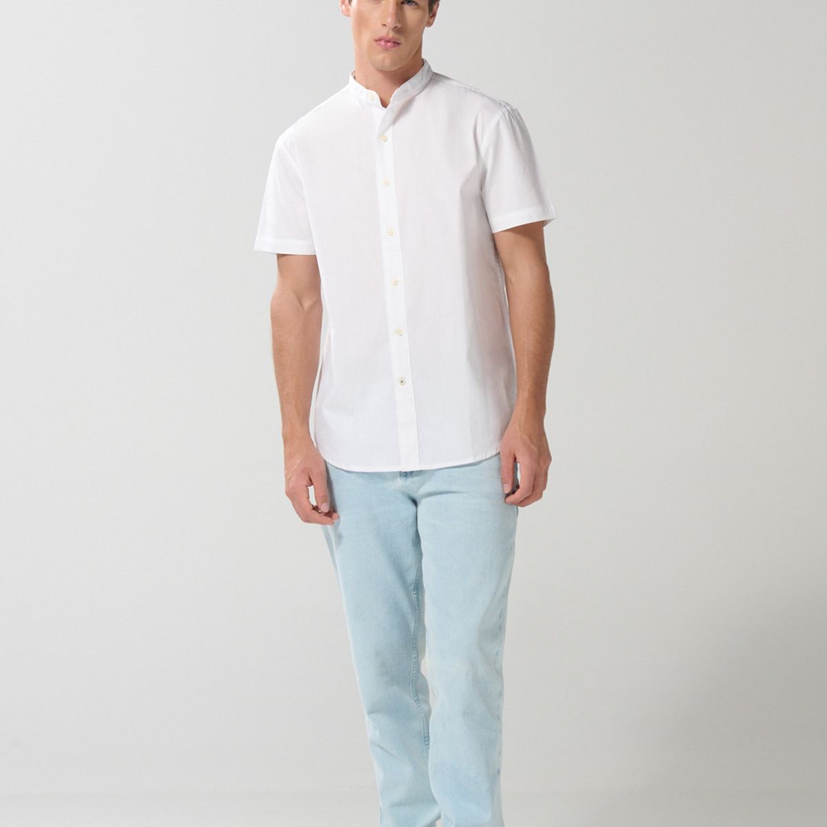 KOAJ - KOAJ Camisa cuello nerú unicolor en algodón con manga corta Hombre