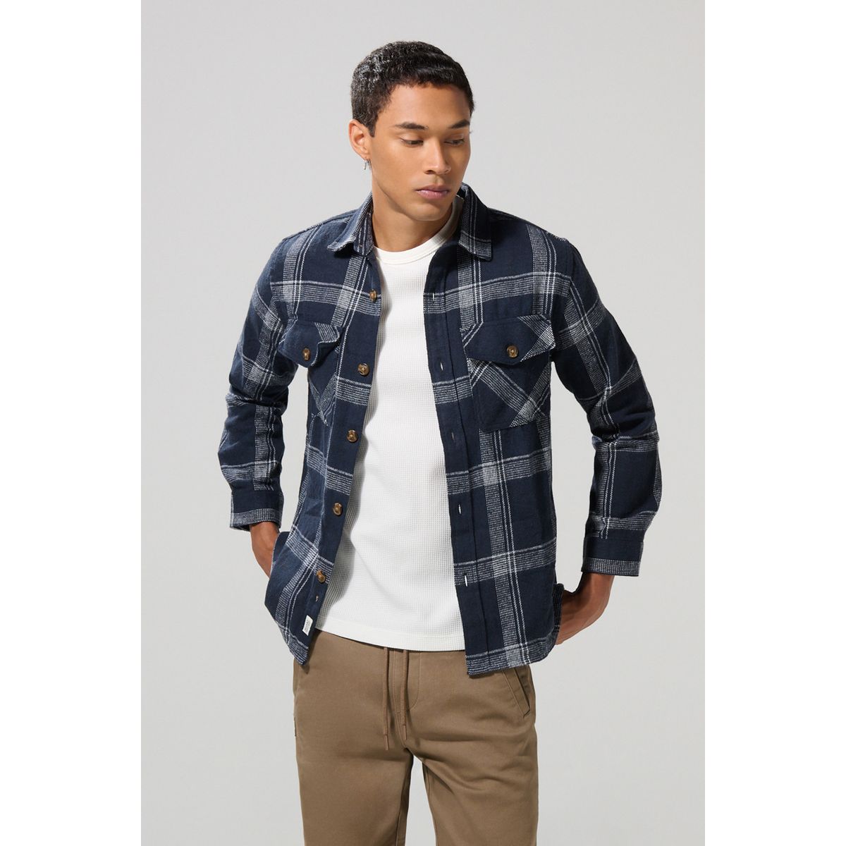 KOAJ - KOAJ Sobre camisa a cuadros de onda utilitaria con doble bol Hombre