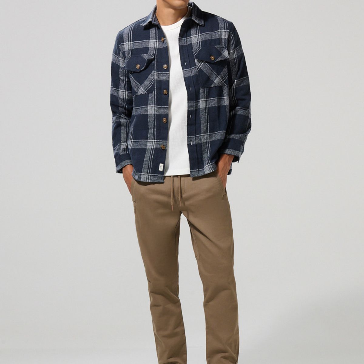 KOAJ - KOAJ Sobre camisa a cuadros de onda utilitaria con doble bol Hombre