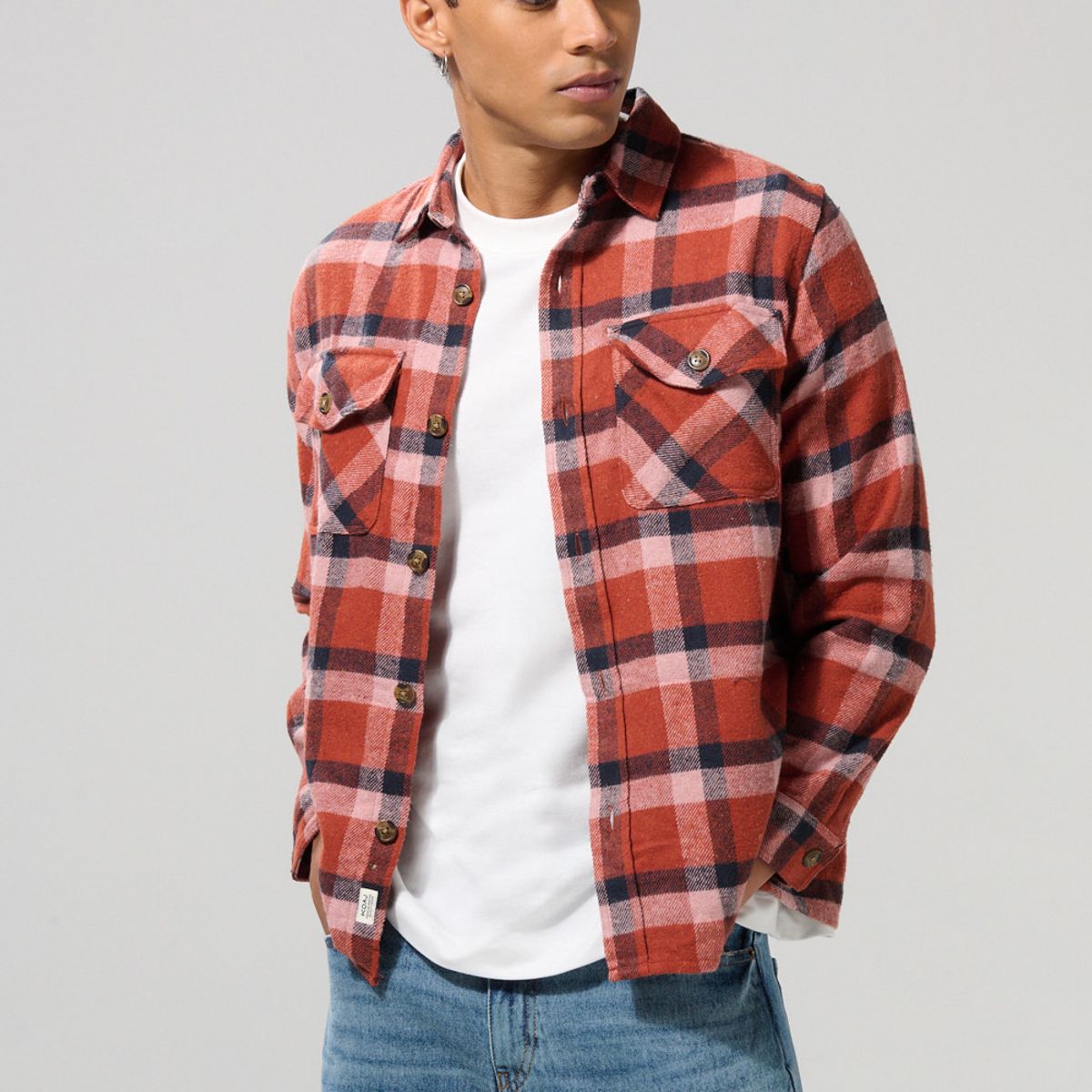 KOAJ - KOAJ Sobre camisa a cuadros de onda utilitaria con doble bol Hombre