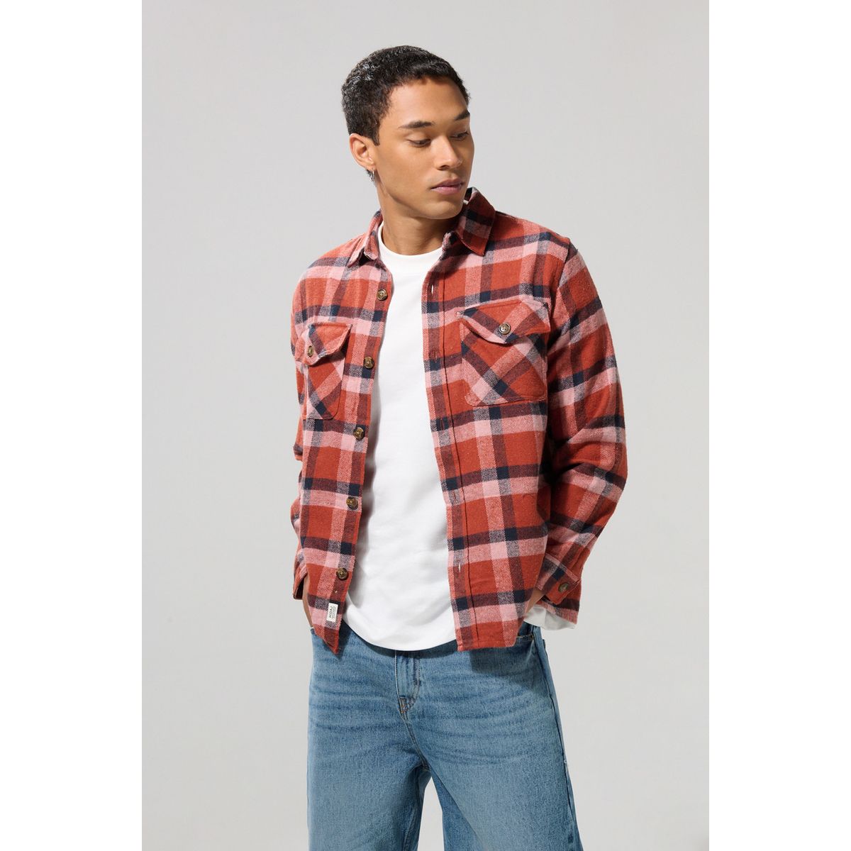 KOAJ - KOAJ Sobre camisa a cuadros de onda utilitaria con doble bol Hombre