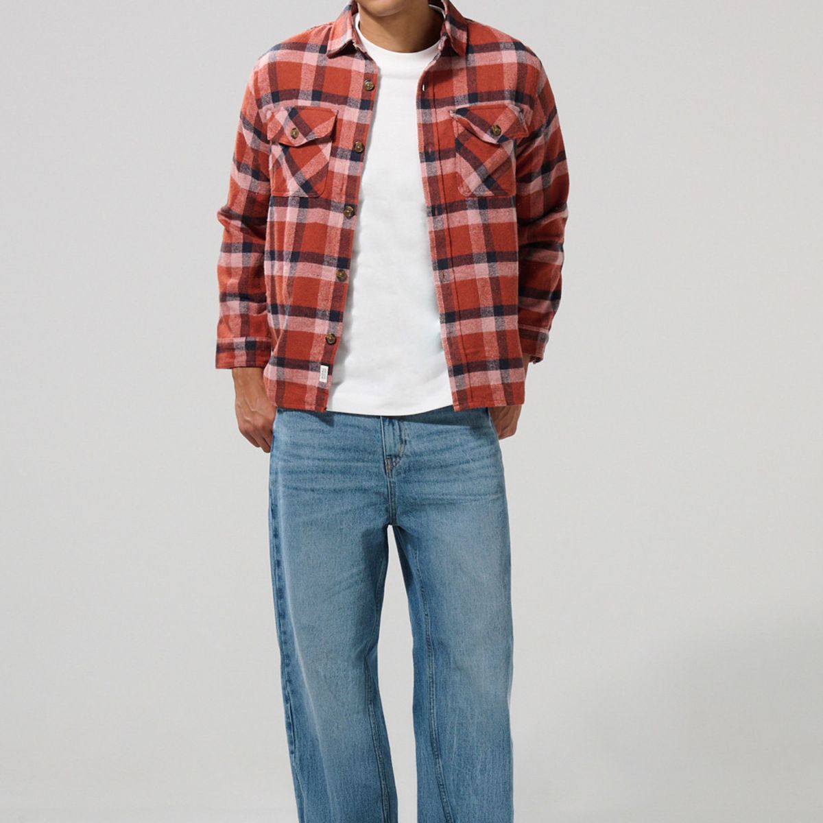 KOAJ - KOAJ Sobre camisa a cuadros de onda utilitaria con doble bol Hombre