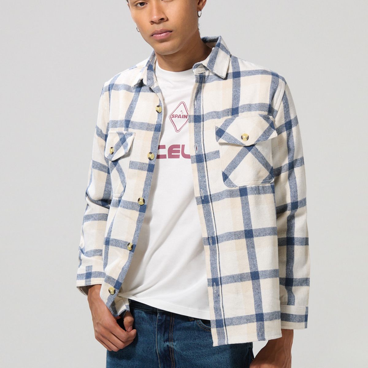 KOAJ - KOAJ Sobre camisa a cuadros de onda utilitaria con doble bol Hombre