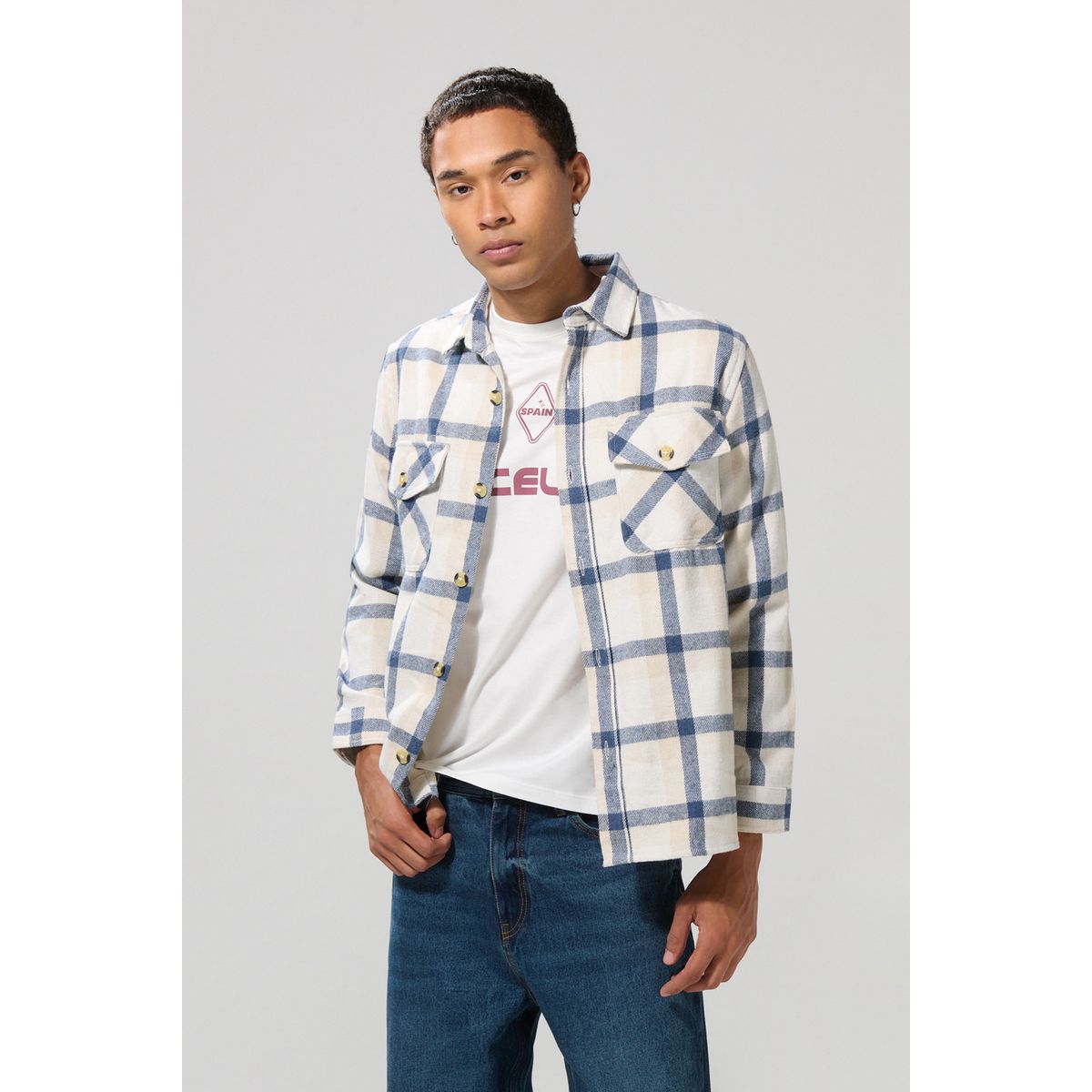 KOAJ - KOAJ Sobre camisa a cuadros de onda utilitaria con doble bol Hombre