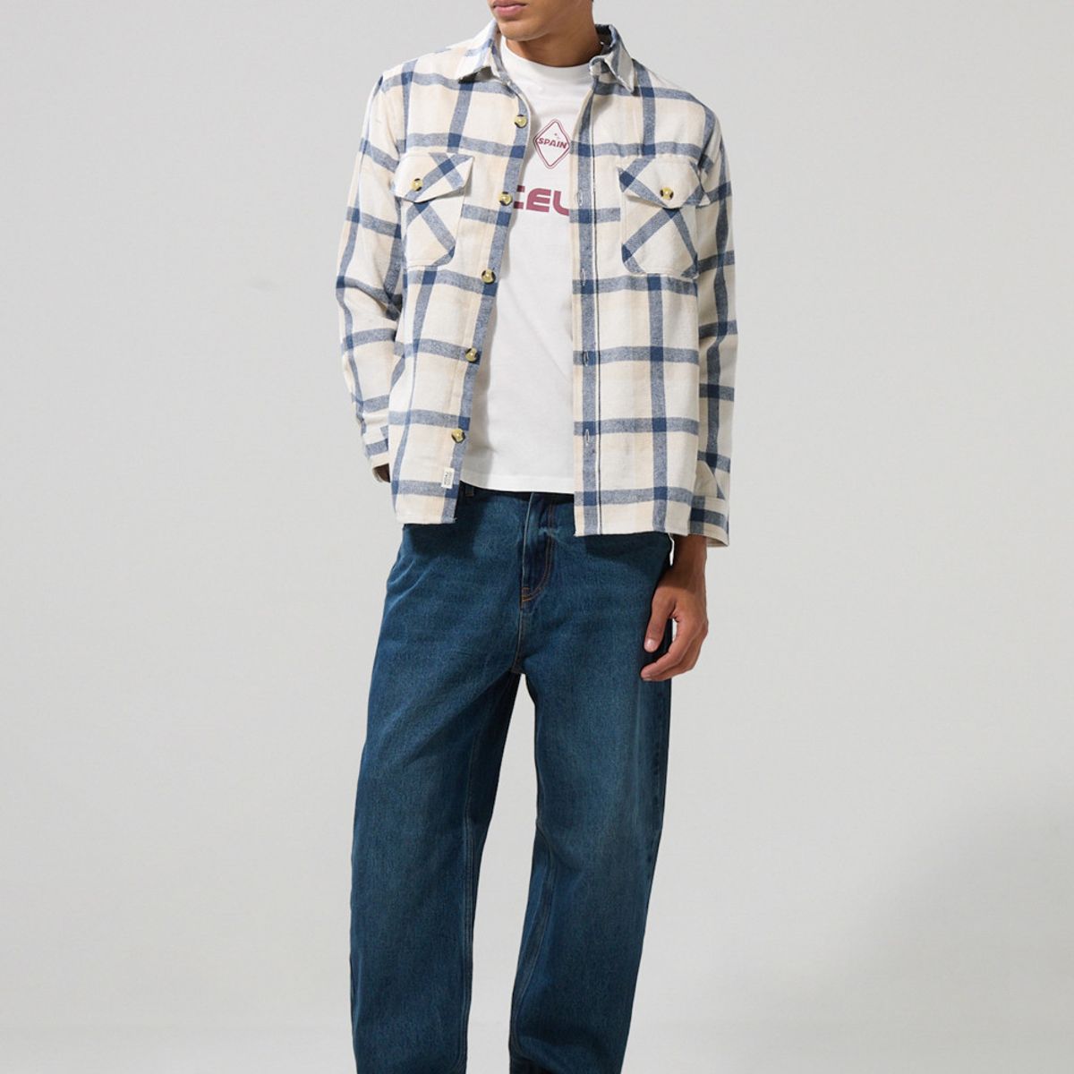 KOAJ - KOAJ Sobre camisa a cuadros de onda utilitaria con doble bol Hombre