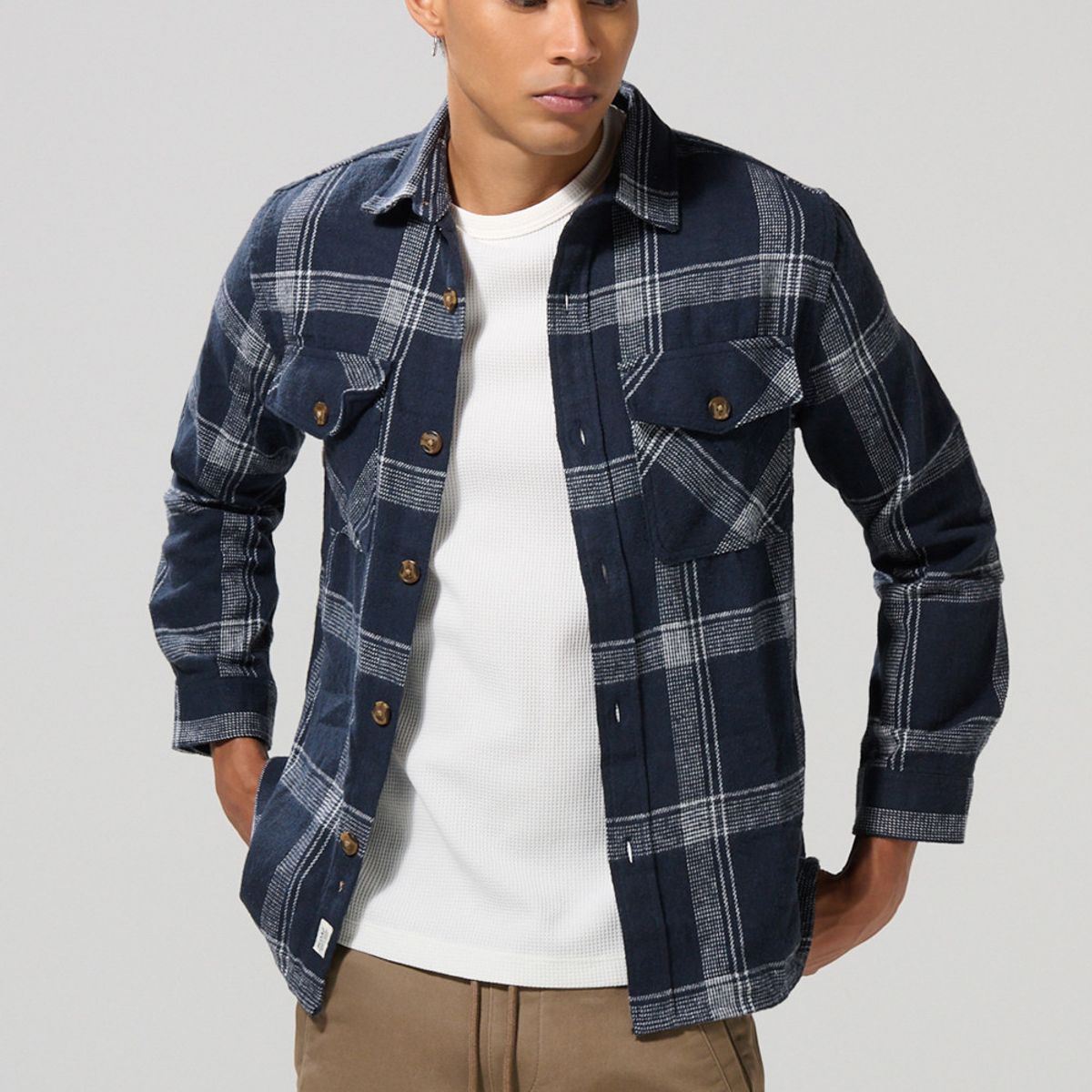 KOAJ - KOAJ Sobre camisa a cuadros de onda utilitaria con doble bol Hombre