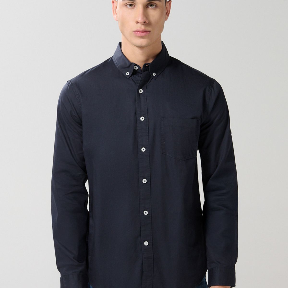 KOAJ - KOAJ Camisa unicolor cuello button down en algodón con bolsi Hombre