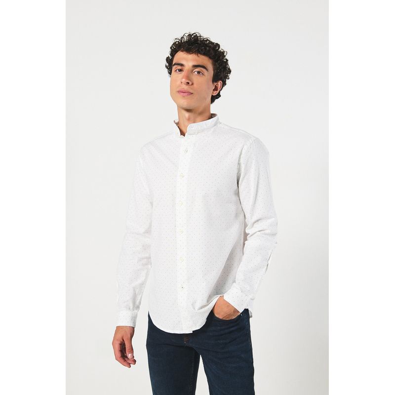 KOAJ - KOAJ Camisa blanca cuello nerú con diseños en mini print Hombre