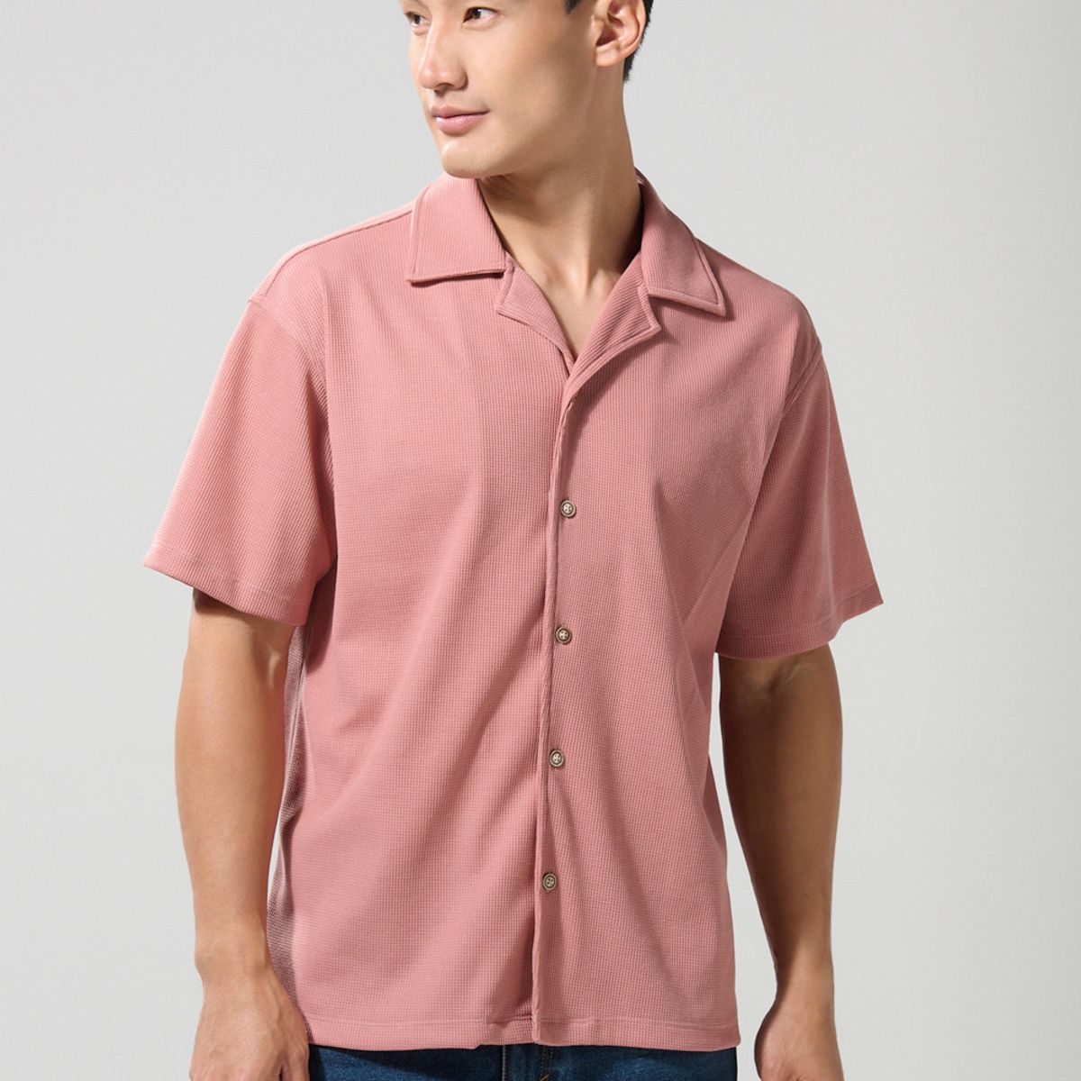 KOAJ - KOAJ Camisa cuello resort unicolor con manga corta y textura Hombre