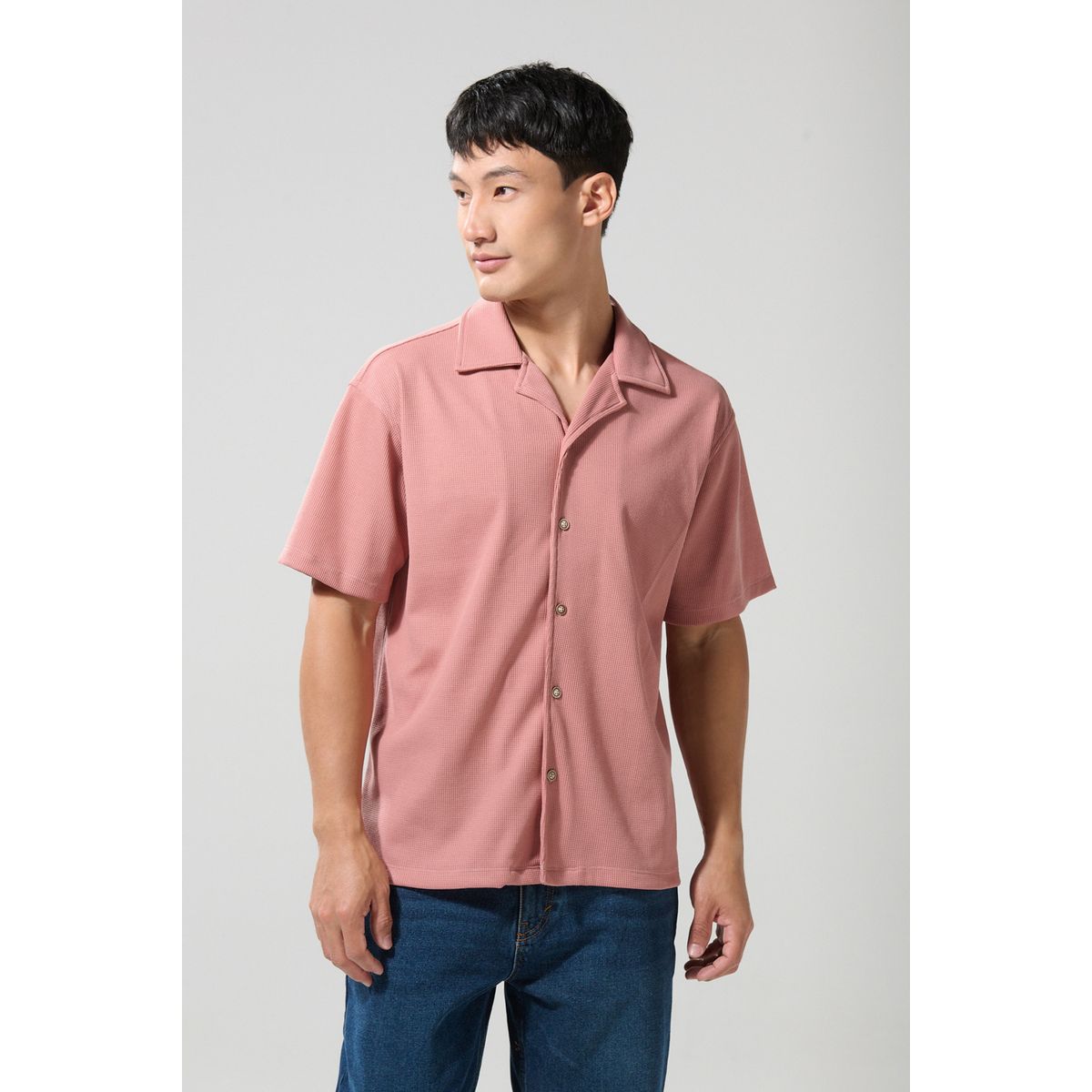 KOAJ - KOAJ Camisa cuello resort unicolor con manga corta y textura Hombre