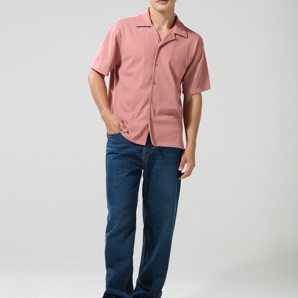 KOAJ - KOAJ Camisa cuello resort unicolor con manga corta y textura Hombre