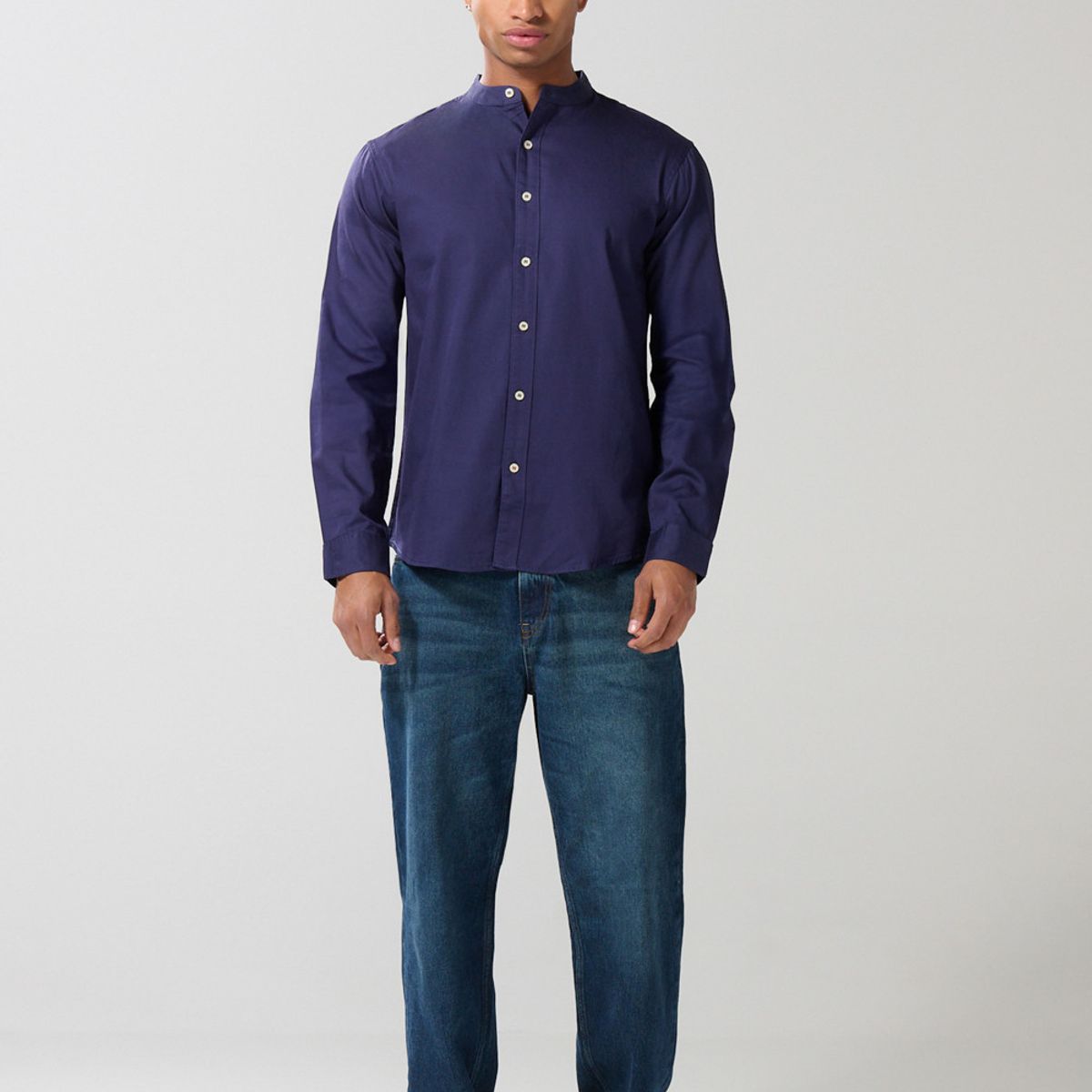 KOAJ - KOAJ Camisa en algodón cuello nerú unicolor con manga larga Hombre