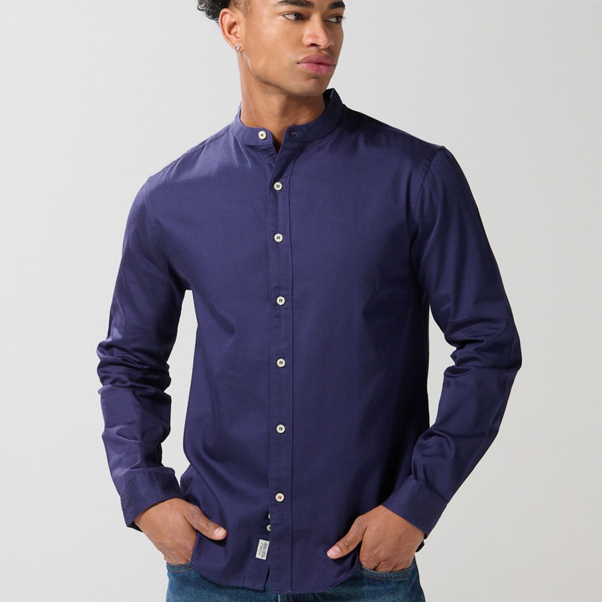 KOAJ - KOAJ Camisa en algodón cuello nerú unicolor con manga larga Hombre