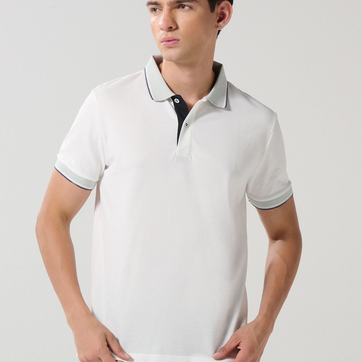 KOAJ - KOAJ Camiseta crema clara polo con botones y manga corta Hombre