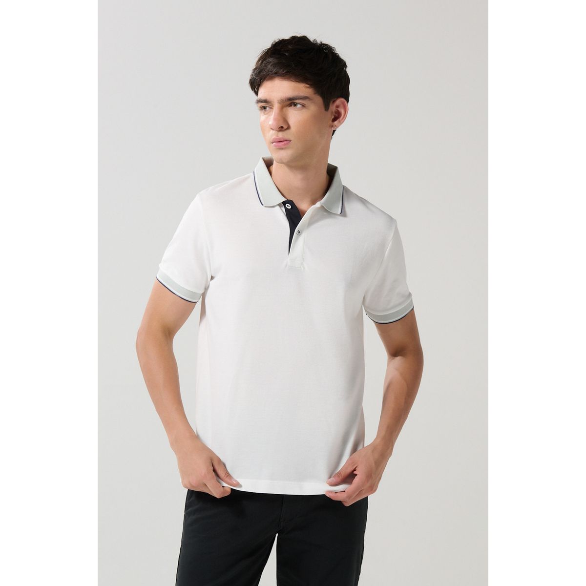 KOAJ - KOAJ Camiseta crema clara polo con botones y manga corta Hombre